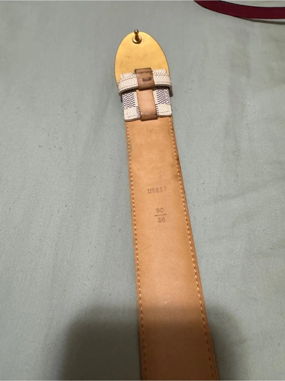 Louis Vuitton Damier Azur Canvas Belt with Gold Oval Plaque